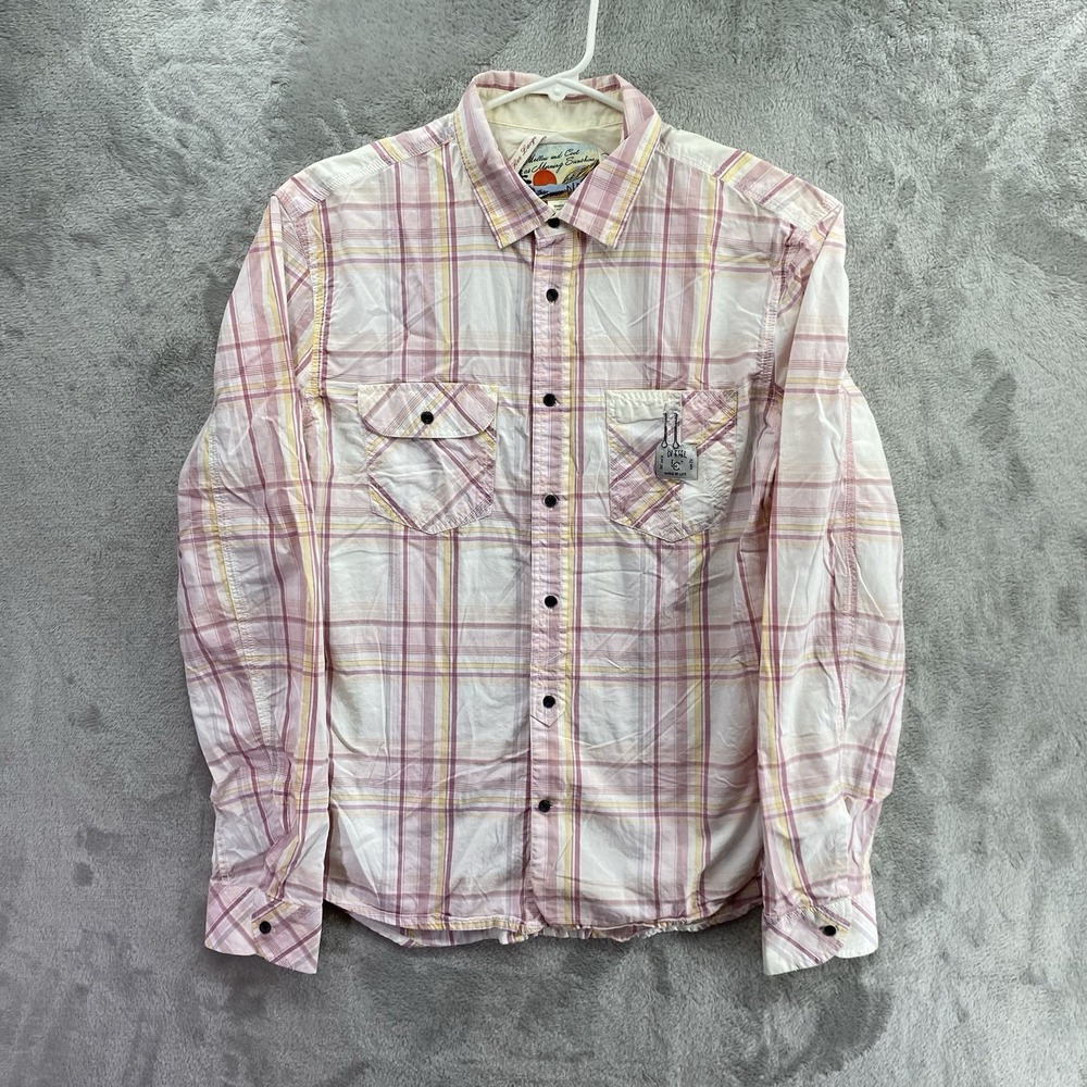 Diesel Pink Plaid Snap Button Western Shirt Men's L Long Sleeve